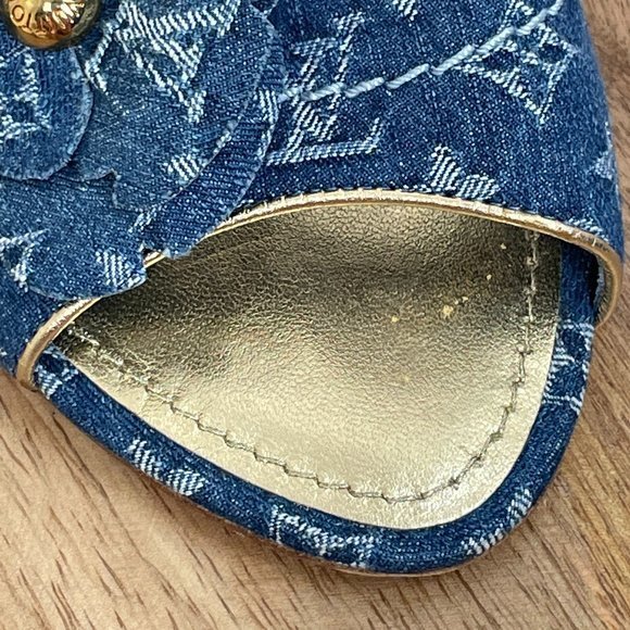 SOLD Louis Vuitton Denim Monogram Flower Slide Sandals - Picture 11 of 11